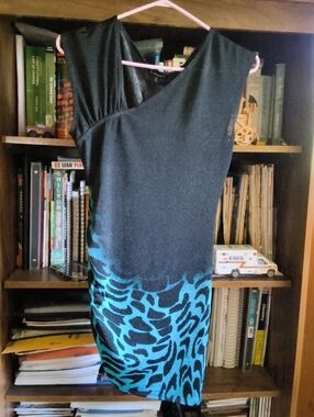 le chateau Black with Teal Animal Print Dress